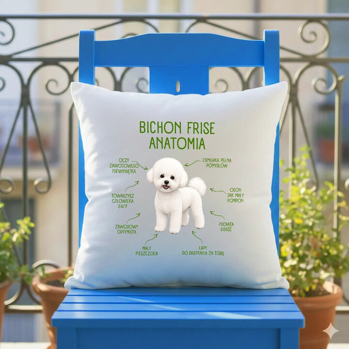 Anatomia Bichon Frise - poduszka na prezent dla miłośnika psa