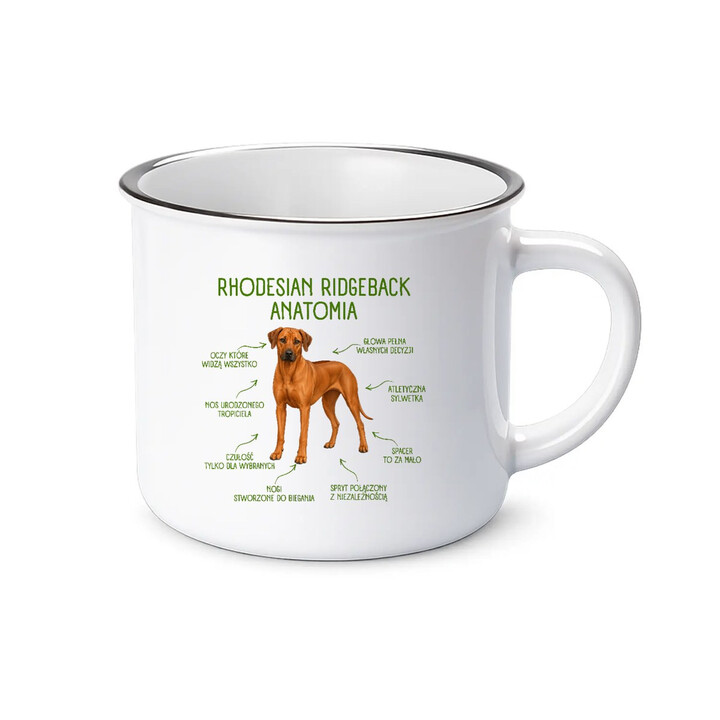 Anatomia Rhodesian Ridgebacka - kubek emaliowany na prezent dla miłośnika psa