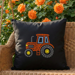 Traktor z kropek - dzień kropki - czarna poduszka na prezent