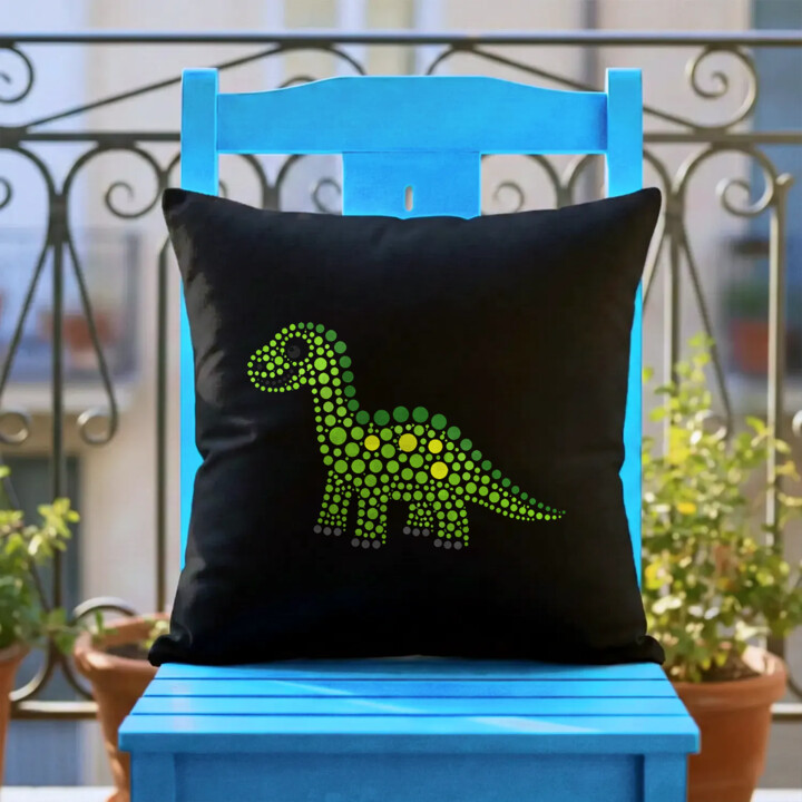 Dinozaur z kropek - dzień kropki - czarna poduszka na prezent