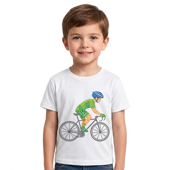 Rowerzysta z kropek - dzień kropki - dziecięca koszulka na prezent