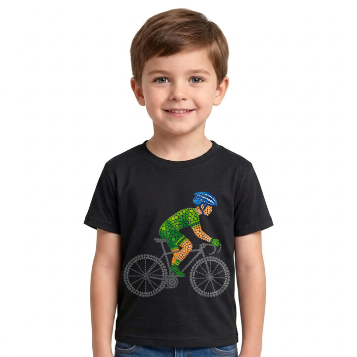 Rowerzysta z kropek - dzień kropki - dziecięca koszulka na prezent