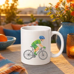 Rowerzysta z kropek - dzień kropki - kubek na prezent