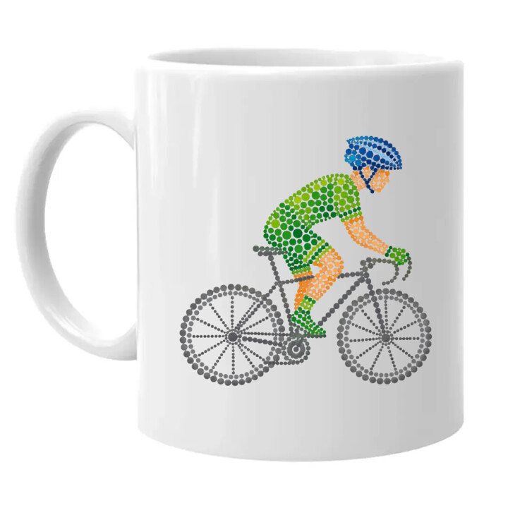 Rowerzysta z kropek - dzień kropki - kubek na prezent