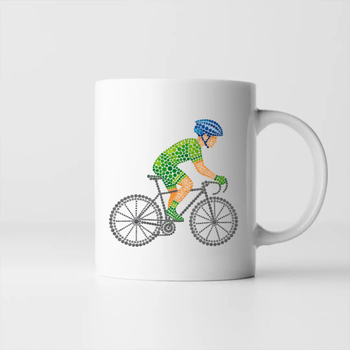 Rowerzysta z kropek - dzień kropki - kubek na prezent