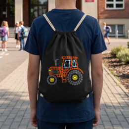 Traktor z kropek - dzień kropki - worko-plecak na prezent