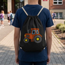 Traktor z kropek - dzień kropki - worko-plecak na prezent