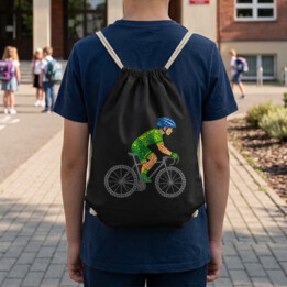 Rowerzysta z kropek - dzień kropki - worko-plecak na prezent