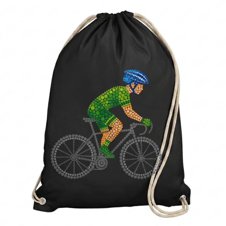 Rowerzysta z kropek - dzień kropki - worko-plecak na prezent
