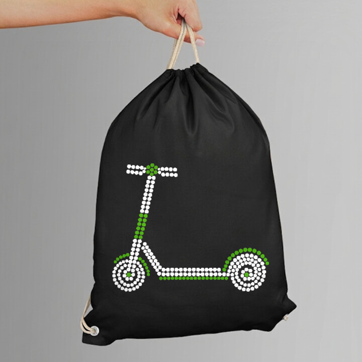 Hulajnoga z kropek - dzień kropki - worko-plecak na prezent