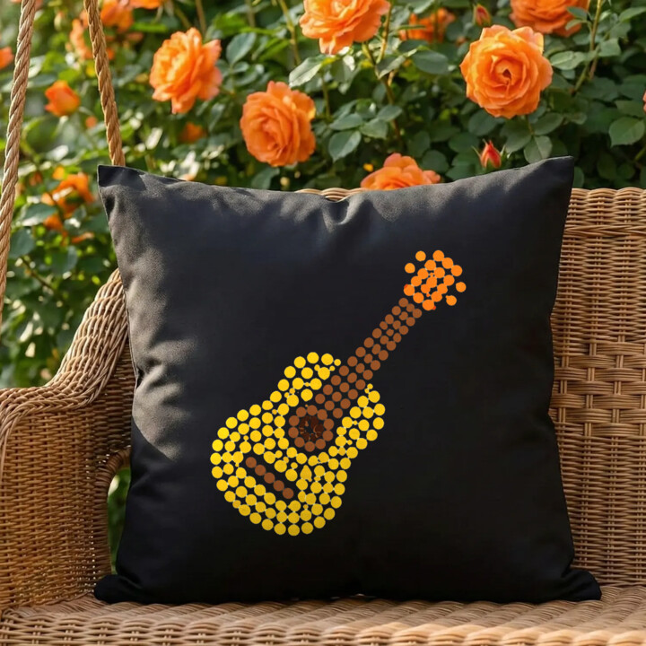 Gitara z kropek - dzień kropki - czarna poduszka na prezent