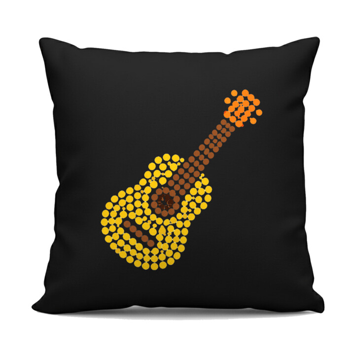Gitara z kropek - dzień kropki - czarna poduszka na prezent