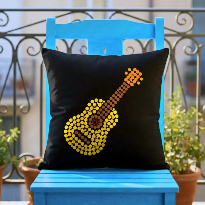 Gitara z kropek - dzień kropki - czarna poduszka na prezent