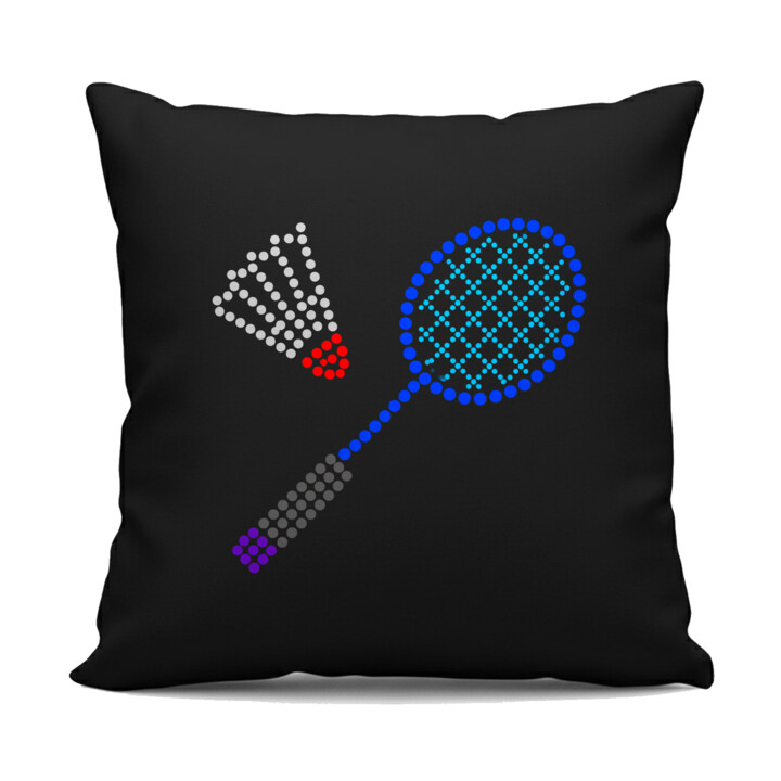 Badminton z kropek - dzień kropki - czarna poduszka na prezent