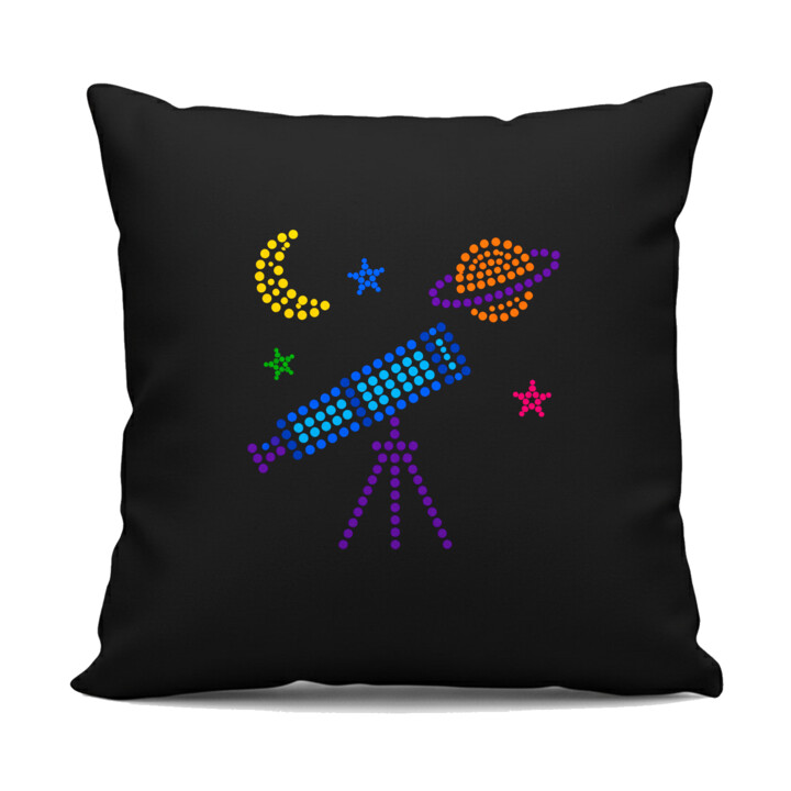 Teleskop z kropek - dzień kropki - czarna poduszka na prezent