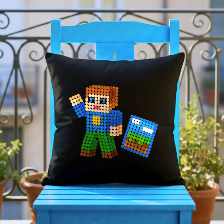 Klockowy gracz z kropek - dzień kropki - czarna poduszka na prezent - inspirowane Robloxem