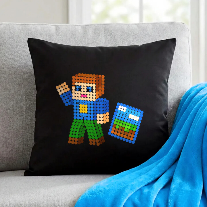 Klockowy gracz z kropek - dzień kropki - czarna poduszka na prezent - inspirowane Robloxem