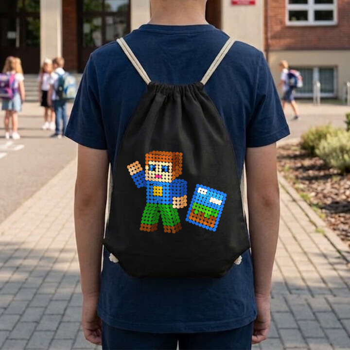 Klockowy gracz z kropek - dzień kropki - worko-plecak na prezent - inspirowane Robloxem