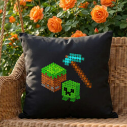 Klockowy świat z kropek - dzień kropki - czarna poduszka na prezent - inspirowane Minecraftem