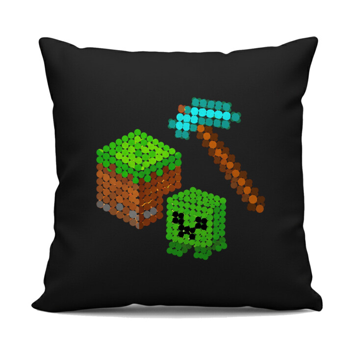 Klockowy świat z kropek - dzień kropki - czarna poduszka na prezent - inspirowane Minecraftem