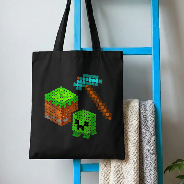 Klockowy świat z kropek - dzień kropki - torba na prezent - inspirowane Minecraftem