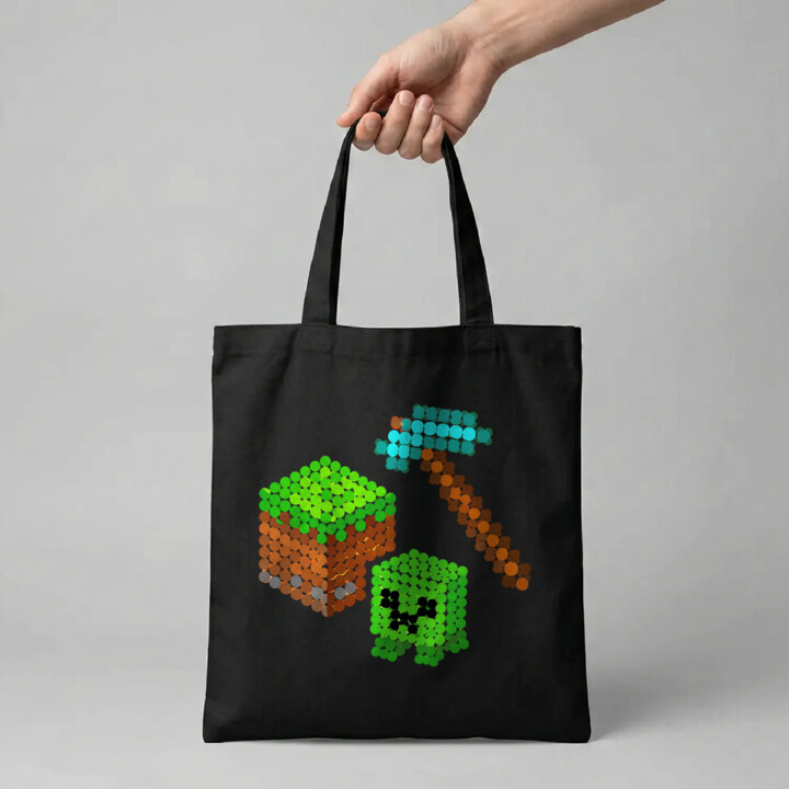 Klockowy świat z kropek - dzień kropki - torba na prezent - inspirowane Minecraftem