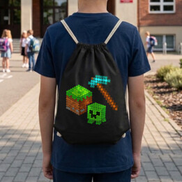 Klockowy świat z kropek - dzień kropki - worko-plecak na prezent - inspirowane Minecraftem