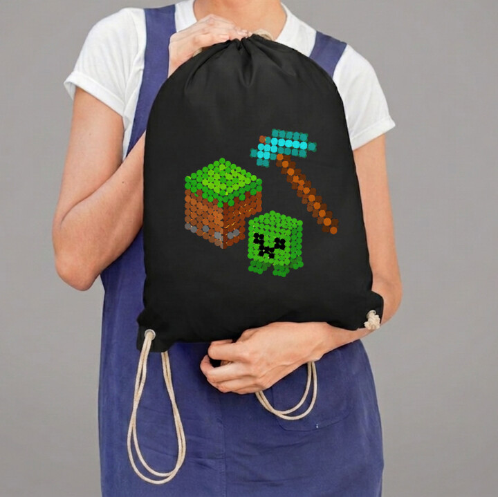 Klockowy świat z kropek - dzień kropki - worko-plecak na prezent - inspirowane Minecraftem