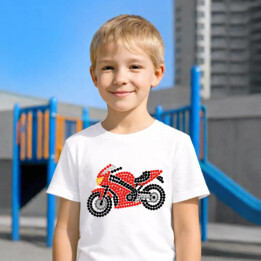 Motocykl z kropek - dzień kropki - dziecięca koszulka na prezent