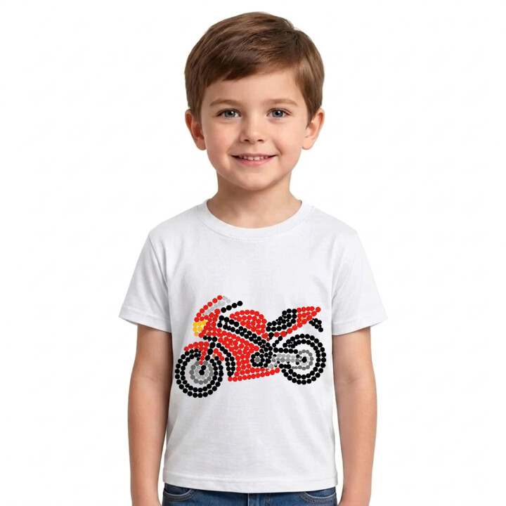 Motocykl z kropek - dzień kropki - dziecięca koszulka na prezent