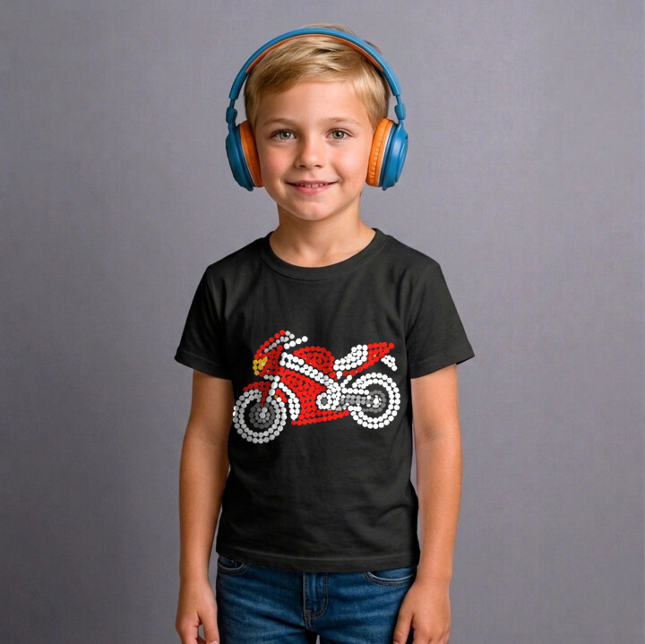 Motocykl z kropek - dzień kropki - dziecięca koszulka na prezent