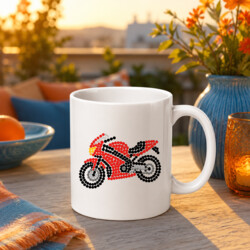 Motocykl z kropek - dzień kropki - kubek na prezent