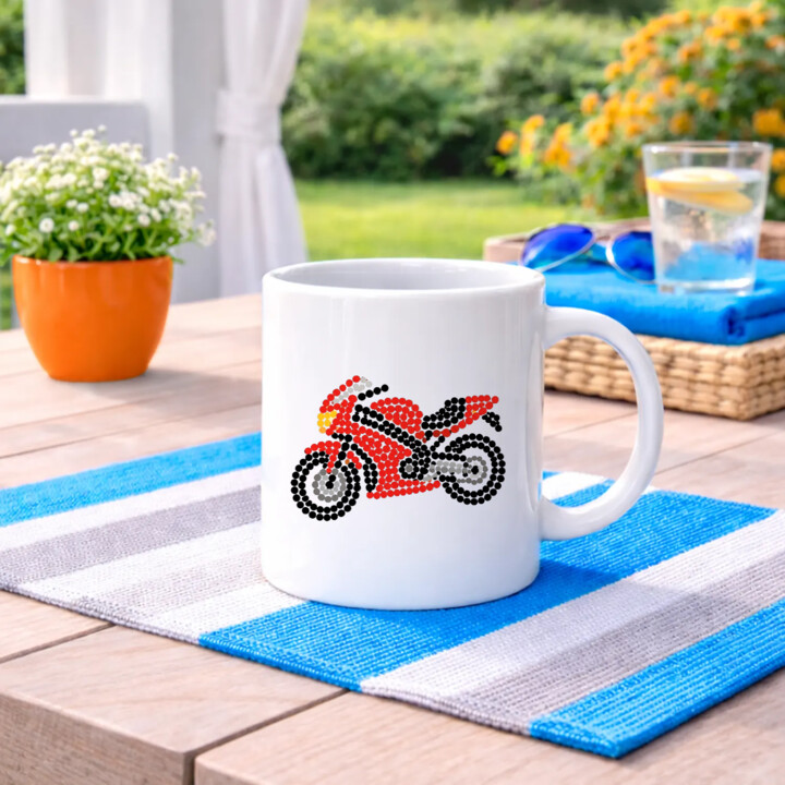 Motocykl z kropek - dzień kropki - kubek na prezent