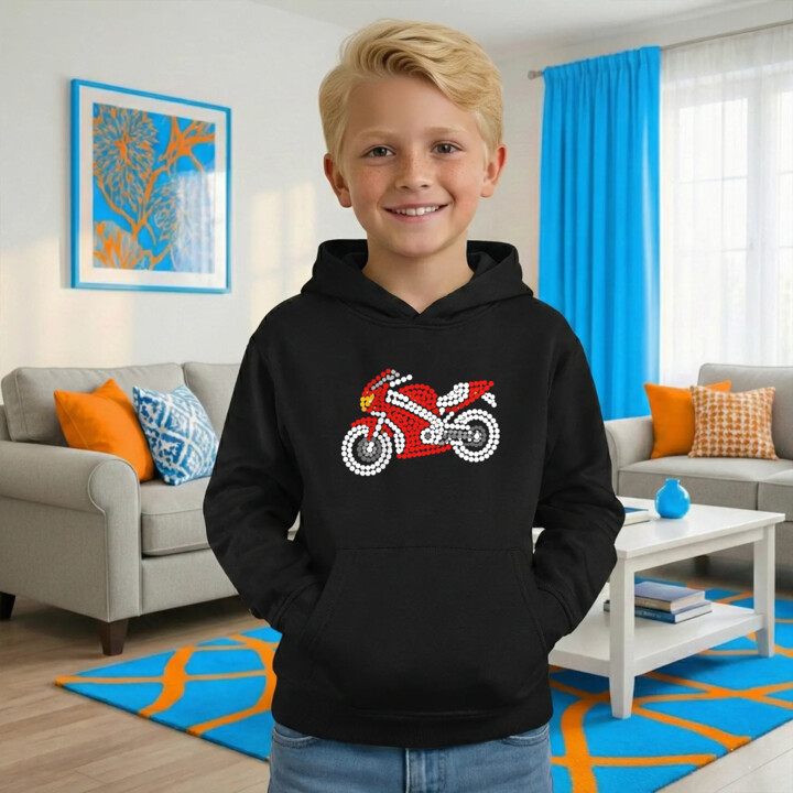 Motocykl z kropek - dzień kropki - dziecięca bluza na prezent