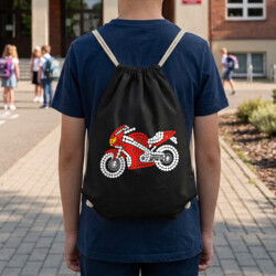 Motocykl z kropek - dzień kropki - worko-plecak na prezent