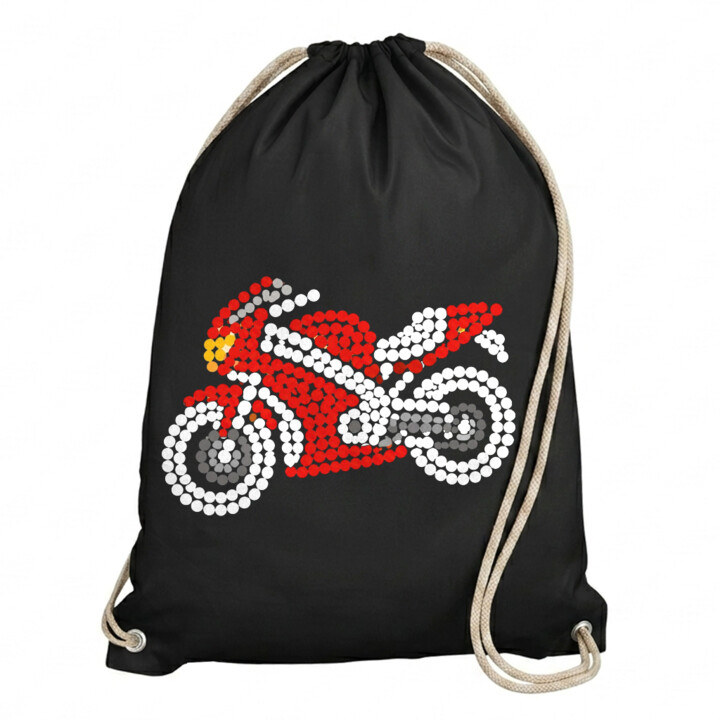 Motocykl z kropek - dzień kropki - worko-plecak na prezent