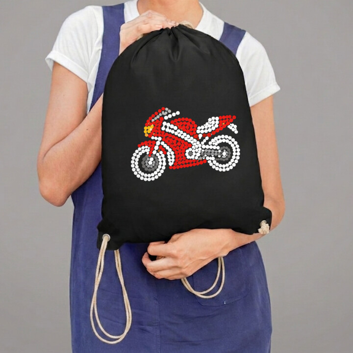 Motocykl z kropek - dzień kropki - worko-plecak na prezent