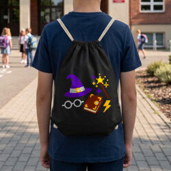 Magia i czary z kropek - dzień kropki - worko-plecak na prezent - inspirowane Harrym Potterem