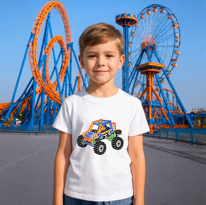 Auto z klocków z kropek - dzień kropki - dziecięca koszulka na prezent - inspirowane LEGO Technic