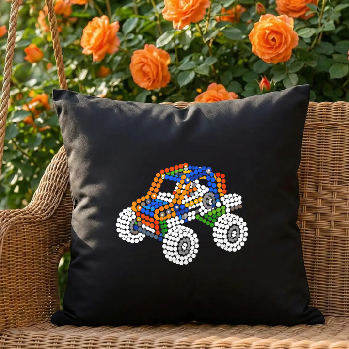 Auto z klocków z kropek - dzień kropki - czarna poduszka na prezent - inspirowane LEGO Technic