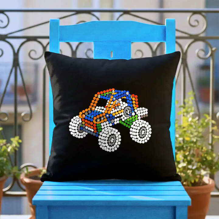 Auto z klocków z kropek - dzień kropki - czarna poduszka na prezent - inspirowane LEGO Technic