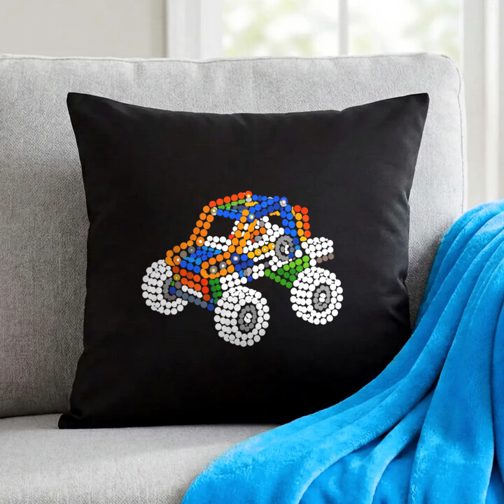 Auto z klocków z kropek - dzień kropki - czarna poduszka na prezent - inspirowane LEGO Technic