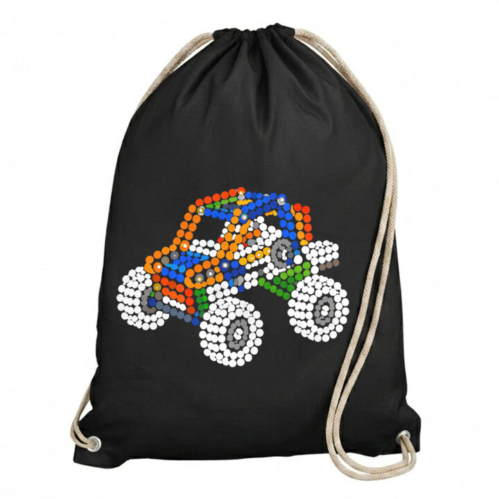 Auto z klocków z kropek - dzień kropki - worko-plecak na prezent - inspirowane LEGO Technic