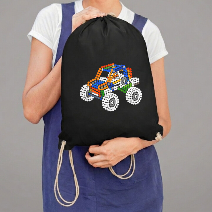 Auto z klocków z kropek - dzień kropki - worko-plecak na prezent - inspirowane LEGO Technic