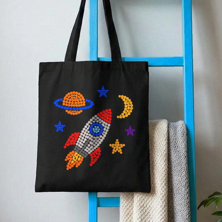 Rakieta i kosmos z kropek - dzień kropki - torba na prezent