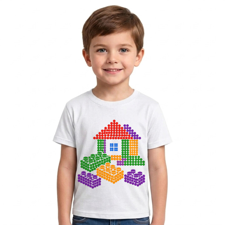 Domek z klocków z kropek - dzień kropki - dziecięca koszulka na prezent - inspirowane klockami LEGO