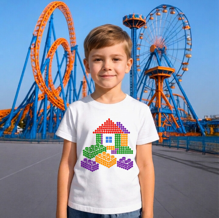 Domek z klocków z kropek - dzień kropki - dziecięca koszulka na prezent - inspirowane klockami LEGO