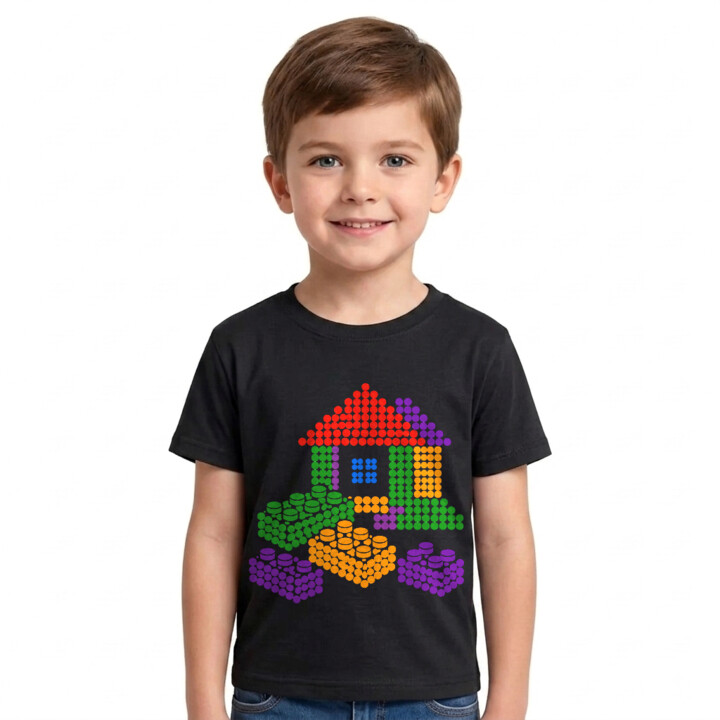 Domek z klocków z kropek - dzień kropki - dziecięca koszulka na prezent - inspirowane klockami LEGO