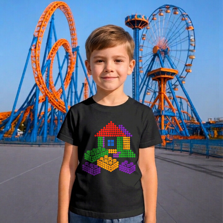 Domek z klocków z kropek - dzień kropki - dziecięca koszulka na prezent - inspirowane klockami LEGO