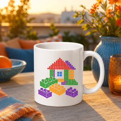 Domek z klocków z kropek - dzień kropki - kubek na prezent - inspirowane klockami LEGO